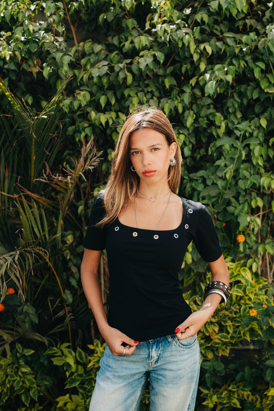 Silver Stud Knit Top