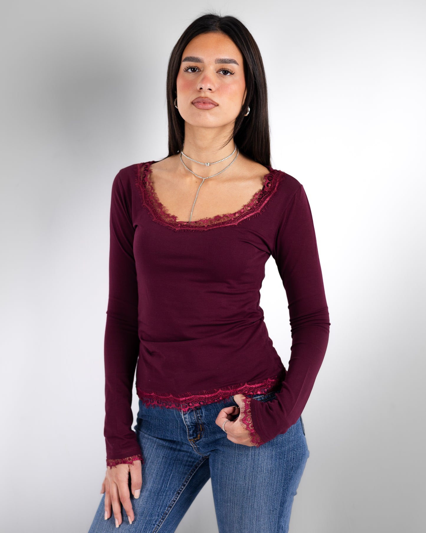 Burgundy Lace Top